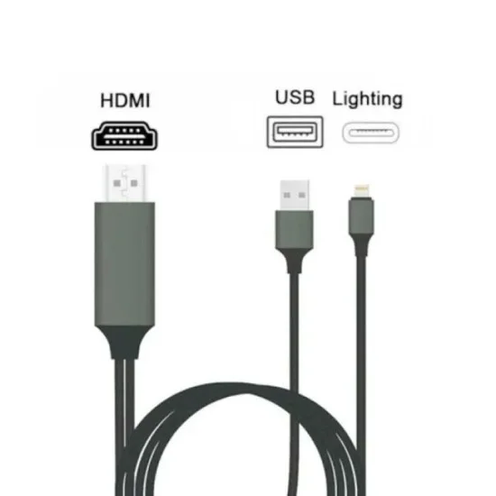 Porodo Braided 2K HDMI - Lightning  - USB Cable 2M - Black